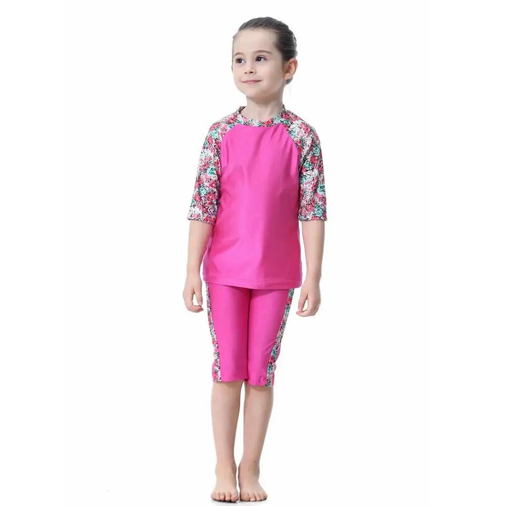 Rose red Мусульманская одежда для плавания 3 шт., купальный костюм для девочек детские шорты для плавания костюм для дайвинга Арабский исламский купальник пляжная одежда для купания CapsB2006 - Цвет: Rose red