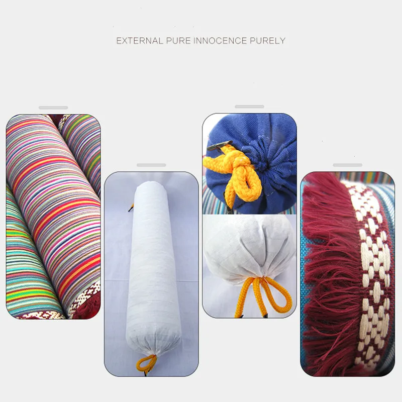 Цилиндрическая подушка для шеи Желтая из грубой хлопчатобумажной гречихи