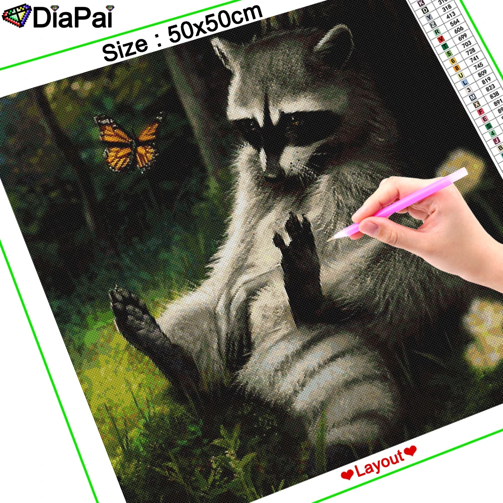 DIAPAI 5D DIY Алмазная Вышивка Полный дисплей &quotБабочка енота&quot картина