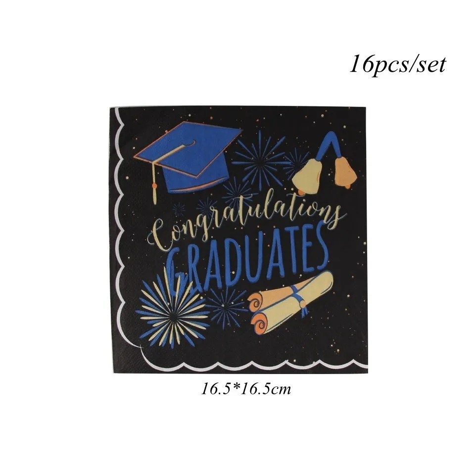 16pcs Napkin 1 компл. поздравления Выпускной одноразовые посуда/поздравительный баннер выпускника/кепка холостяка Торт Топперы Декор для выпускного вечера - Цвет: 16pcs Napkin