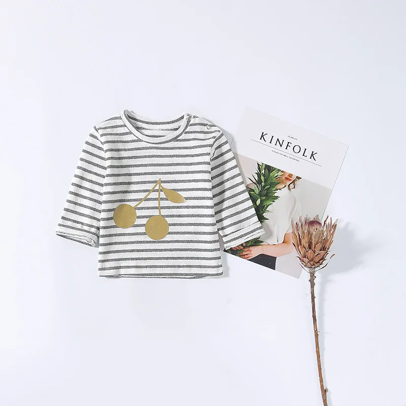 Striped Yintao Футболка для девочек весенне-осенняя одежда для малышей хлопковая футболка шарф с принтом для мальчиков и девочек, футболка Топы для новорожденных, Одежда для младенцев - Color: Striped Yintao