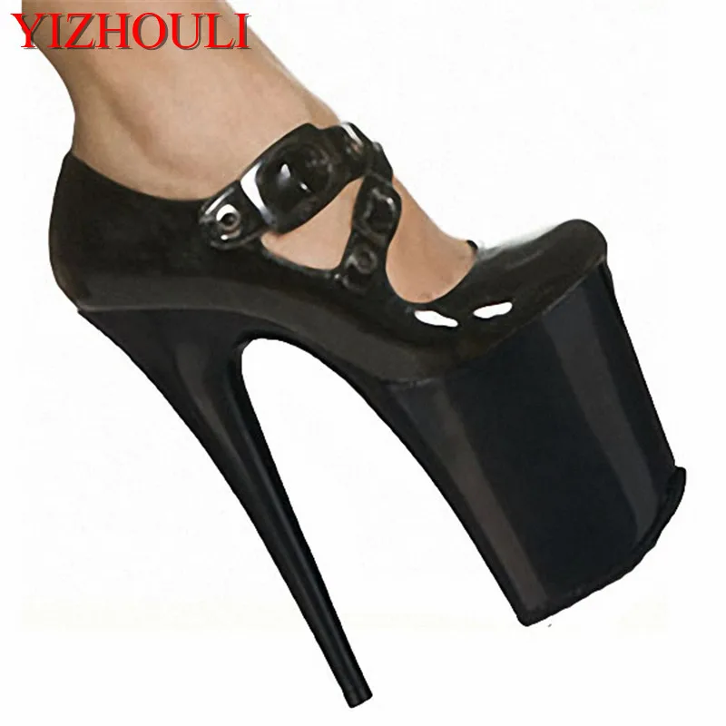 Pure black allure super black belt buckle ultra ultra high heel shoes, 20cm women's Dance Shoes