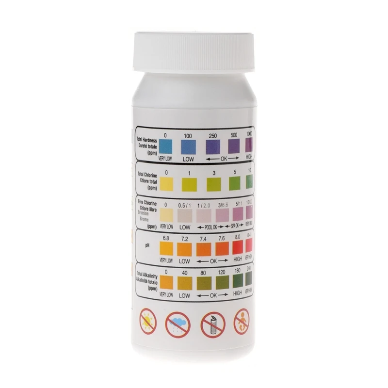 

50 Strips Water Quality Test Paper Strips 5 in1 Pool Spa PH Chlorine Alkalinity Bromine Hardness Water Tester New 2019