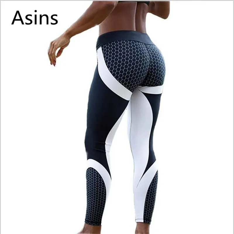 

Asins workout leggings 2019 new women geometric honeycomb digital printing breathable sweat-absorbent fitness motion leggings