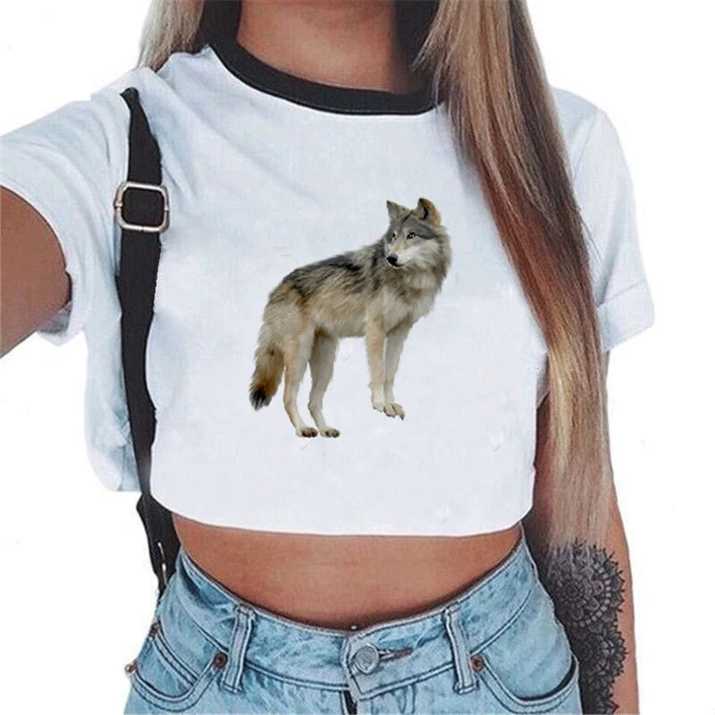 2018 New Hot Sale Woman Summer Fashion Wild Wolf Print Short Sleeve White T-shirt Europe And The United States Style Женская одежда
