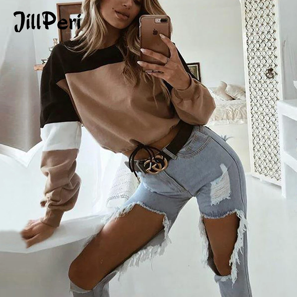 JillPeri женские короткие толстовки с длинным рукавом без шляпы регулируемой