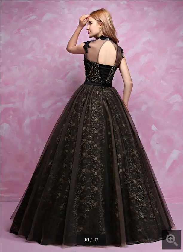 Новинка 2017 черное кружевное бальное платье с рукавом крылышком принцессы для