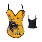 Корсет женский с принтом дракона, хлопковый Черный бурлеск, корсет для клуба, Бюстье для вечеринок, одежда в готическом стиле, корсет для Хэллоуина