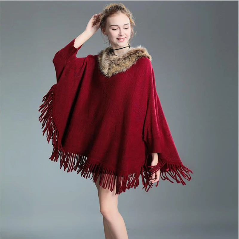 Пончо из искусственного меха осенне-зимнее пончо высокого качества с рукавами