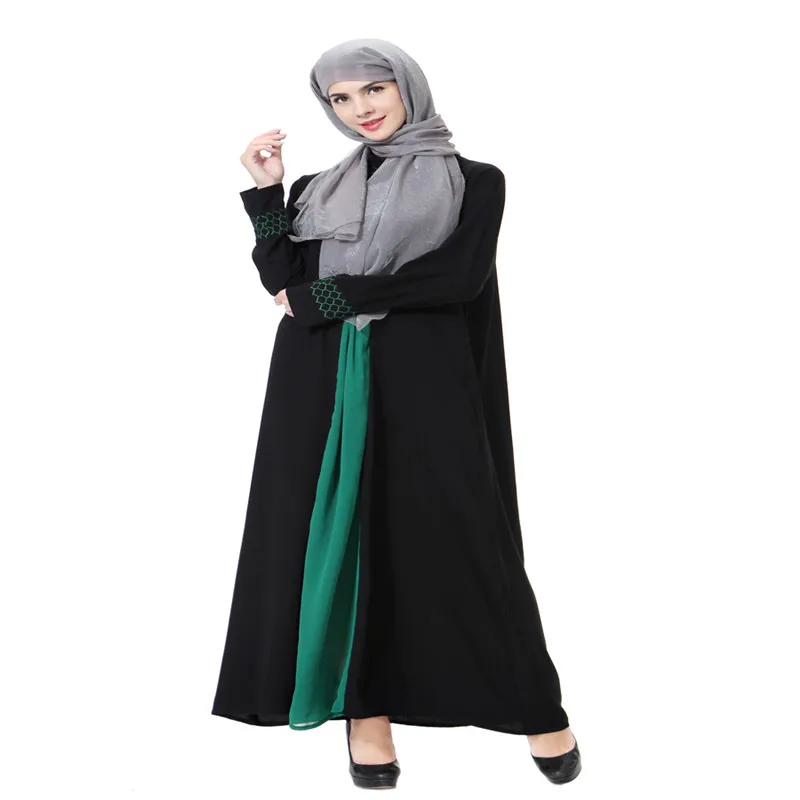 Дубай Стиль Женский длинный рукав V Nevk кафтан исламский халат Abaya арабский хлопок