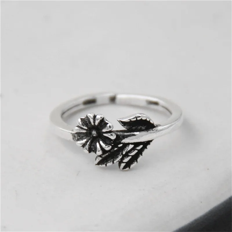 

JINSE 925 Sterling Silver Lotus Leaf & Bud Open Rings For Women Vintage Style Lady Prevent Allergy Sterling-silver-jewelry