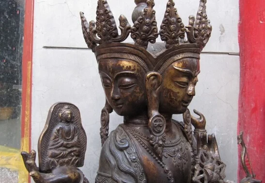 Ремесла Искусства 32 &quotТибет бронзовый Три Лица Восемь Рук Руки кван юн Ушниша