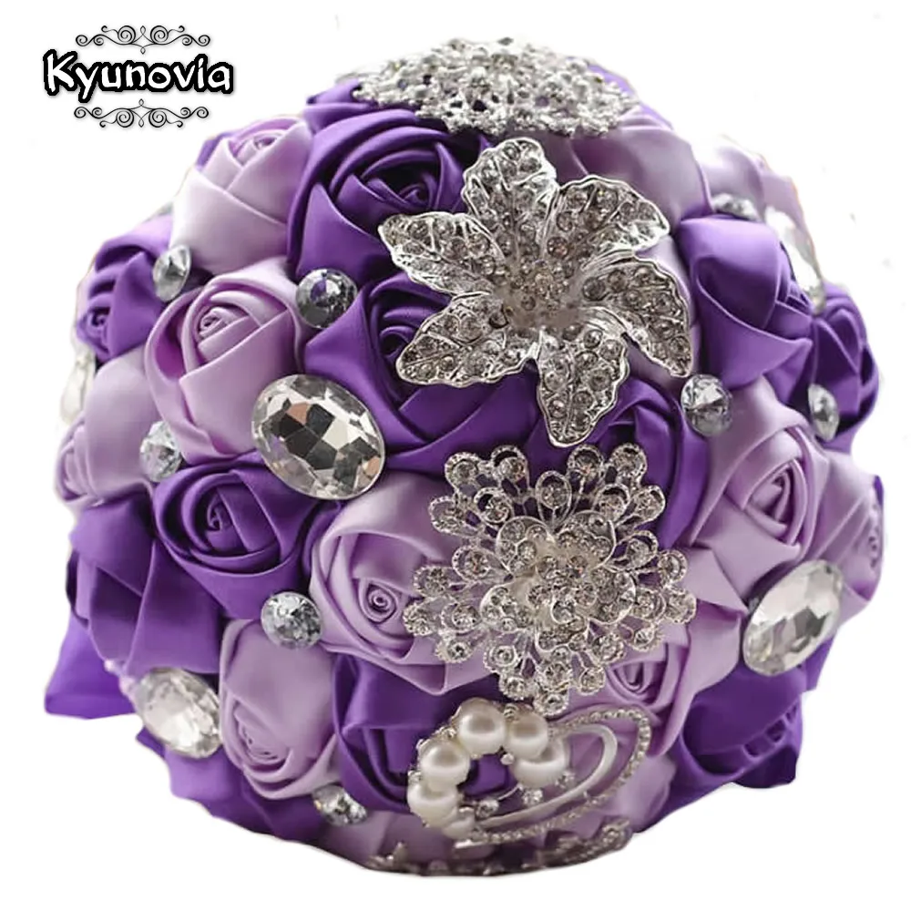 Kyunovia Elegant Custom Bridal Wedding Bouquet With Pearl Beaded Brooch Silk Roses Romantic Colorful Bride 's | Свадьбы и