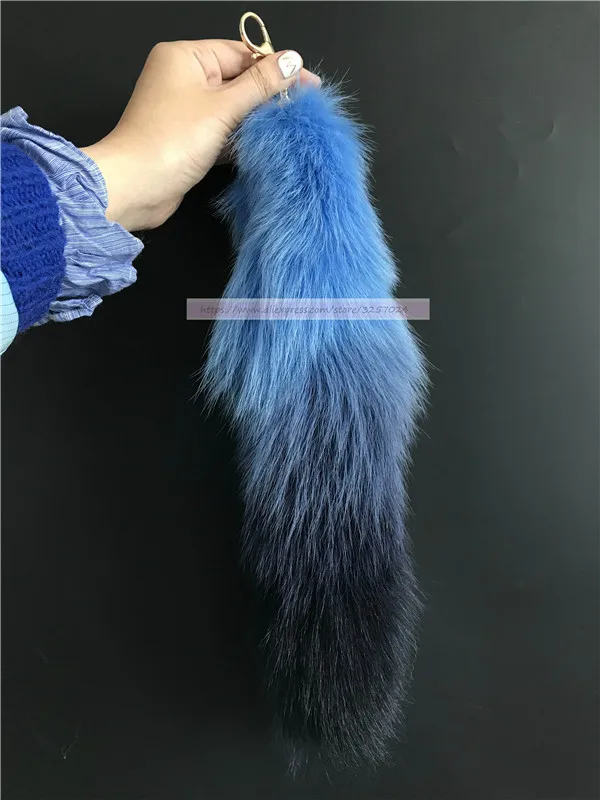 Blue Magicfur-40 см Настоящий Лисий крашение градиентный розовый цвет лисий хвост кожаный брелок с кисточкой сумка Шарм автомобиль брелок-подвеска - Цвет: Blue