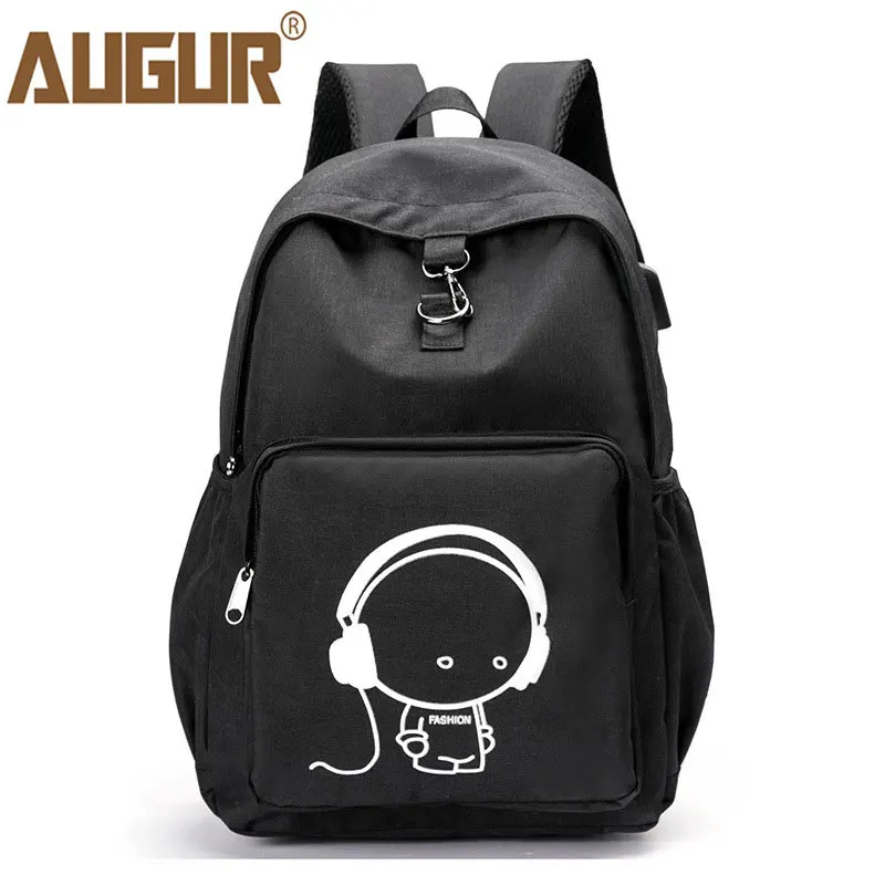 AUGUR Модные мужские рюкзаки черный Оксфорд Back Pack зарядка через Usb маленький