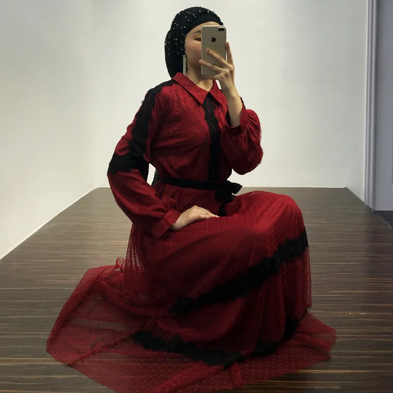 Gaun Panjang Chiffon Wanita Muslim Abaya Gaun Hijab Melayu Maroko Indonesia Arab Solid Kasual Sabuk Balutan Timur Tengah Baru