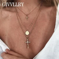 free shipping religious jesus cross pendant necklaces for women punk vintage star style triple layered chain necklace jewelry
