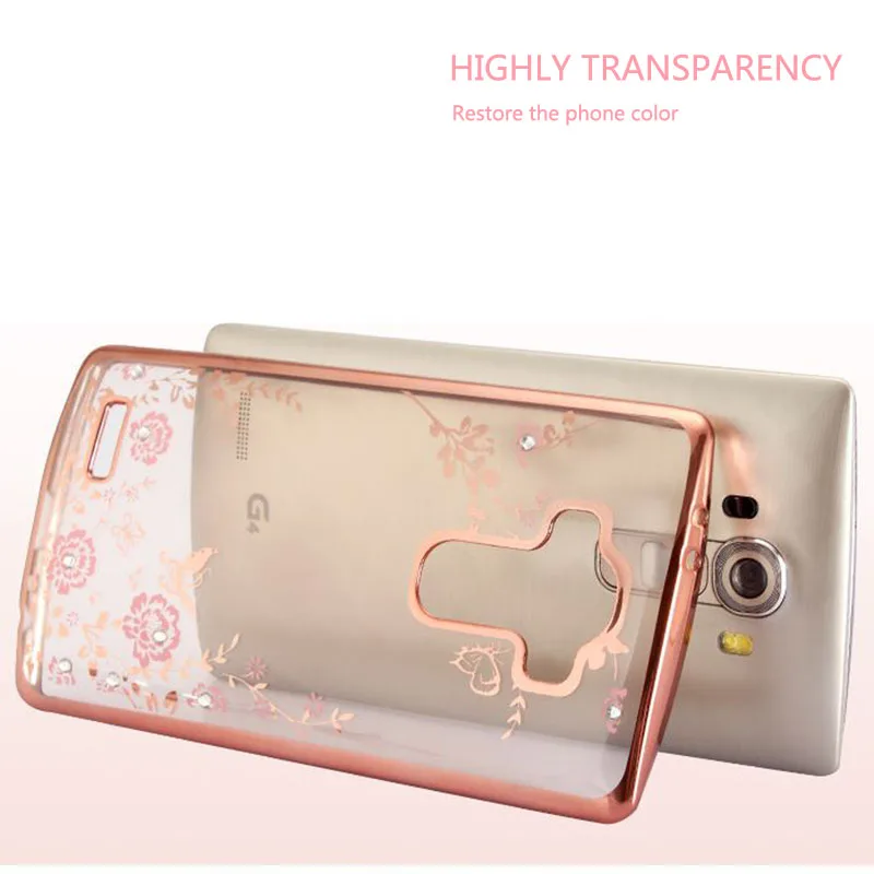 Beworlder For LG G3 Case Silicone Bling Diamond Secret Garden Rhinestone Soft TPU Gold Plating Phone Back Cover Transparent |