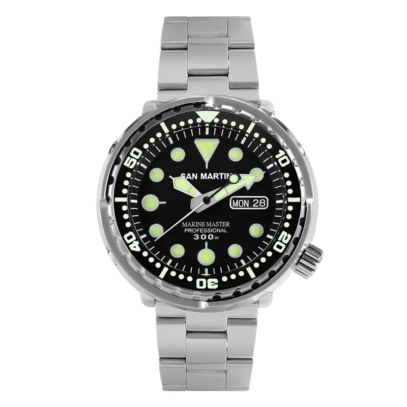 Мужские модные часы San Martin Tuna SBBN015, автоматические спортивные часы для дайвинга, стальные часы из нержавеющей стали, водонепроницаемость 300 м, керамический ободок
