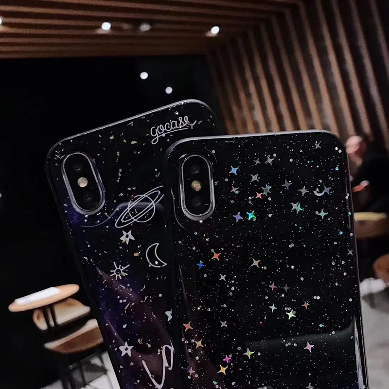 Bling Glitter Star Чехлы для iPhone X XR XS Max Модный ночное небо Мягкий силиконовый чехол 6 S 7 8