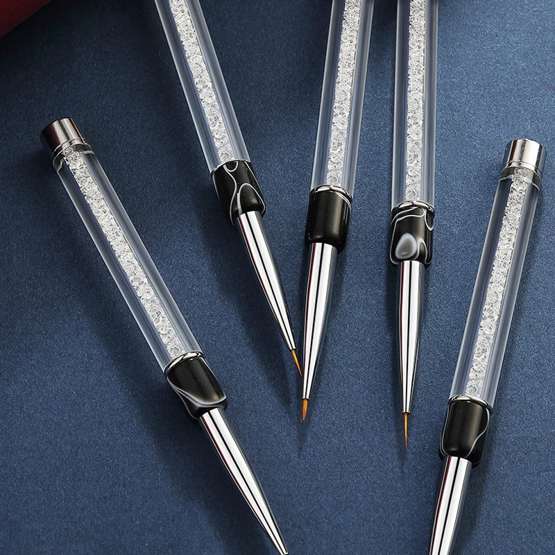ROHWXY 1 PCS Nail Art Brush Manicure 5 Size Gel Pen Line Grid Stripe Flower Painting Tools With Crystal Handle | Красота и здоровье