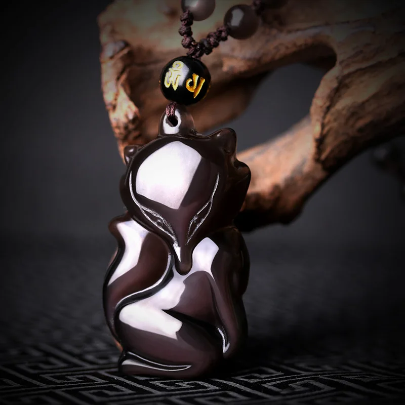 Ожерелье с подвеской из натурального кристалла в виде ледяного обсидиана