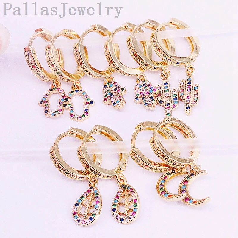 5 пар смешанный стиль позолоченные радужные серьги с фианитом и стразами