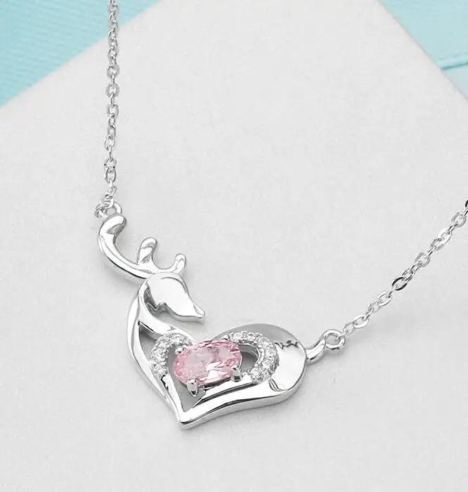 380ZHAO choose color 925 Silver Love Deer Clavicle Chain Art Cute Pendant Hollow Small Animal Necklace | Украшения и аксессуары