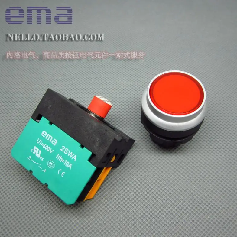 Импортная Кнопка EMA с подсветкой 22 мм фиксация E2P5 *. A/M светодиодный DC6V/12V/24V/AC110/220V 1NO