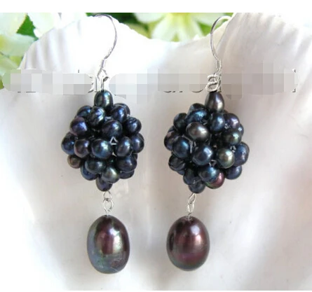 Прекрасные черные серьги из натурального пресноводного жемчуга 925s b865|natural freshwater