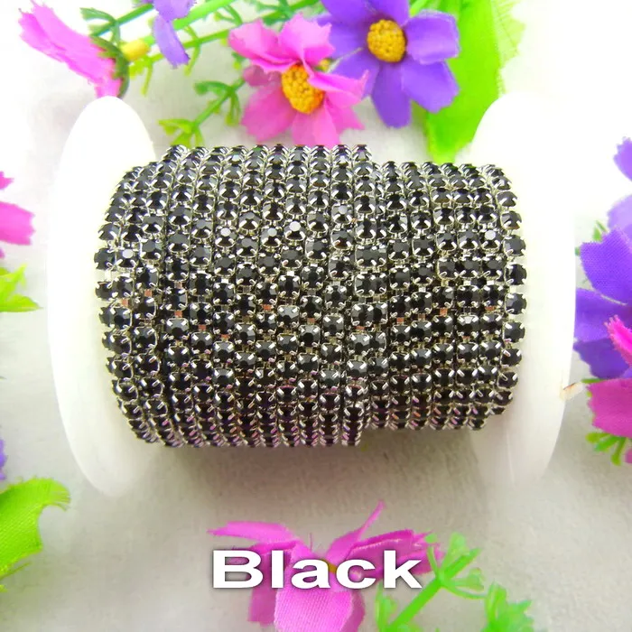 A2 Black Серебряная основа коготь 5 ярдов/R высокая плотность ss6 2 мм ss8 2,5 мм ss10 2,8 мм ss12 3 мм SS16 4 мм стразы на цепочке для пришивания клея на отделке - Цвет: A2 Black