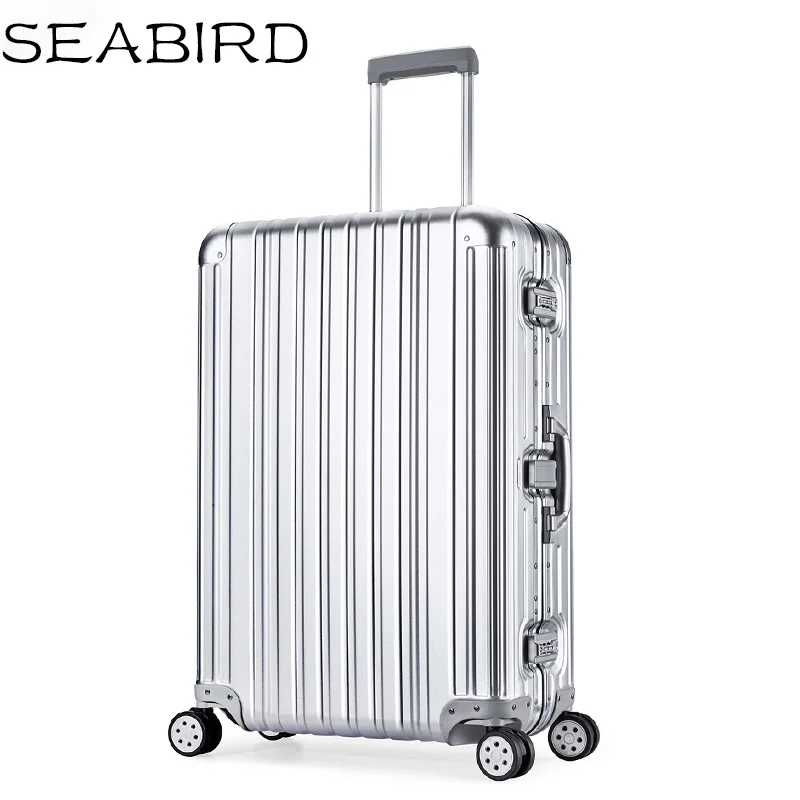 silver SEABIRD роскошный алюминиевый сплав магния чемодан на колесиках для путешествий мужчины полный металлический корпус чемодан в деловом стиле на колесиках женский бренд роза - Цвет: silver