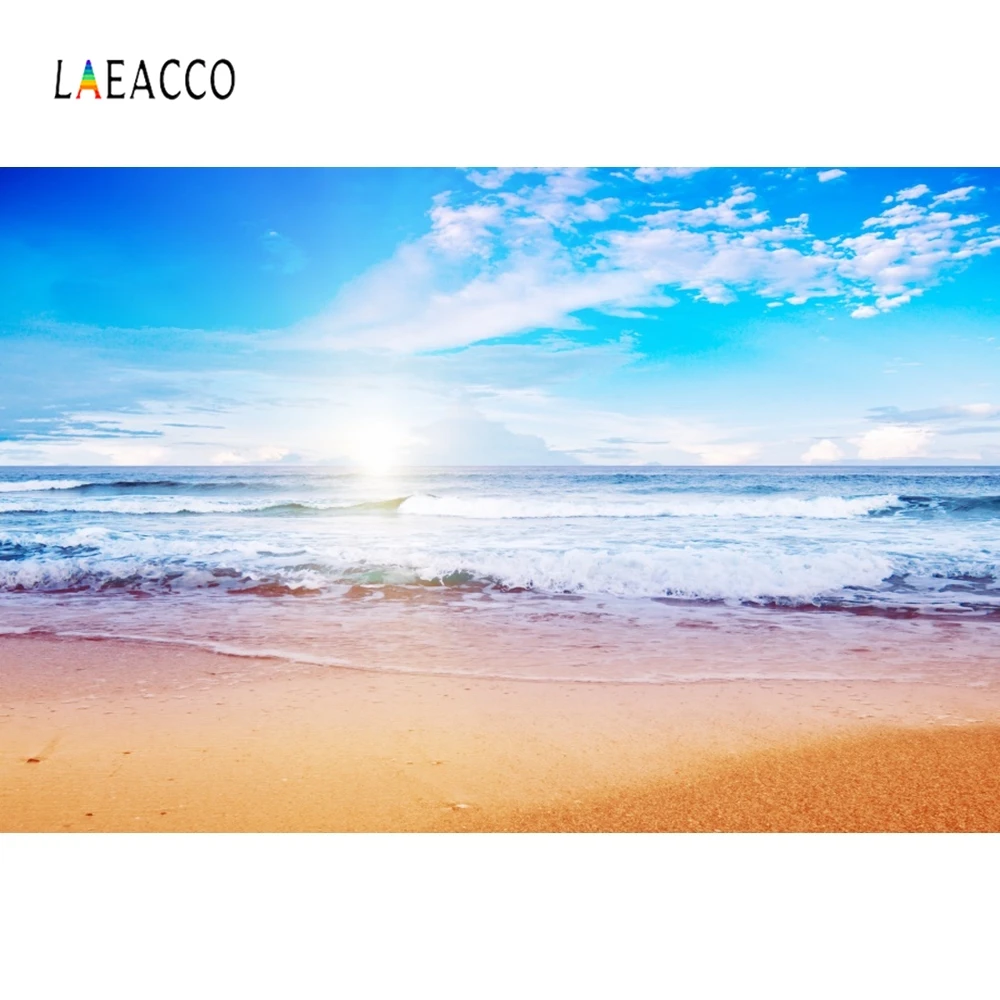 Laeacco голубое небо Белое Облако море Солнечный свет пляжный летний фон для