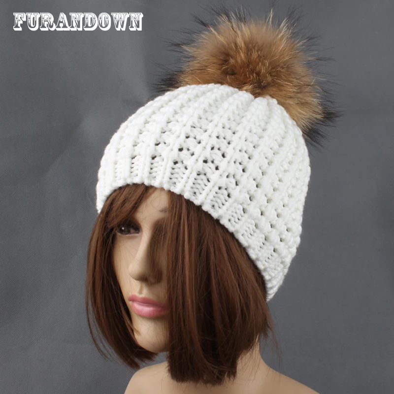 Осенняя шапка для женщин зимние шапки натуральный мех енота меховая с вязаным