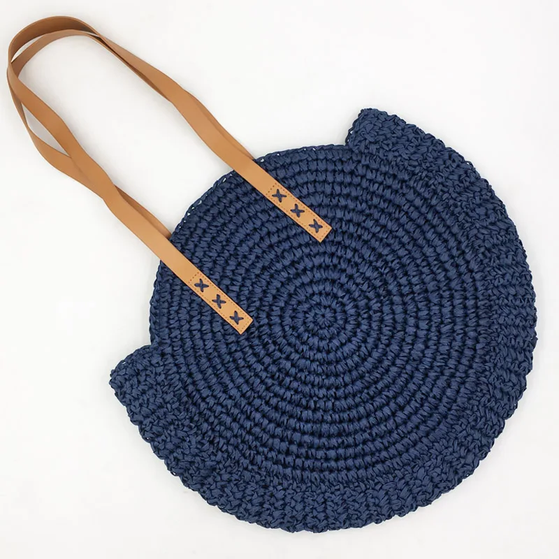 Dark blue bag REREKAXI ручная круглая женская сумка на плечо Сумочка богемные летние соломенные пляжные сумки путешествия шоппинг женская сумка плетеная Сумка - Цвет: Dark blue bag