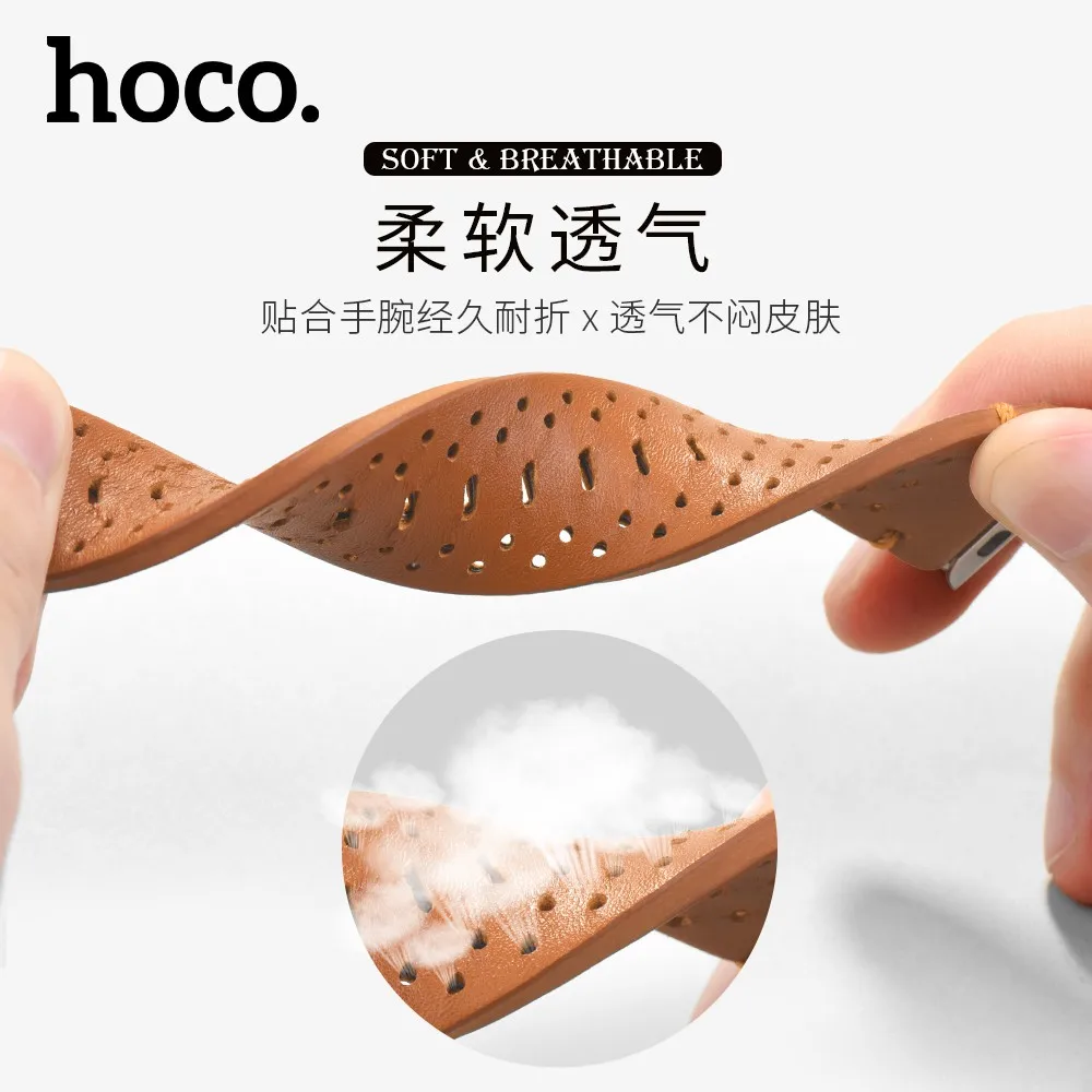 Новый HOCO коровьей ремешок для Apple Watch из натуральной кожи группа дышащий часы