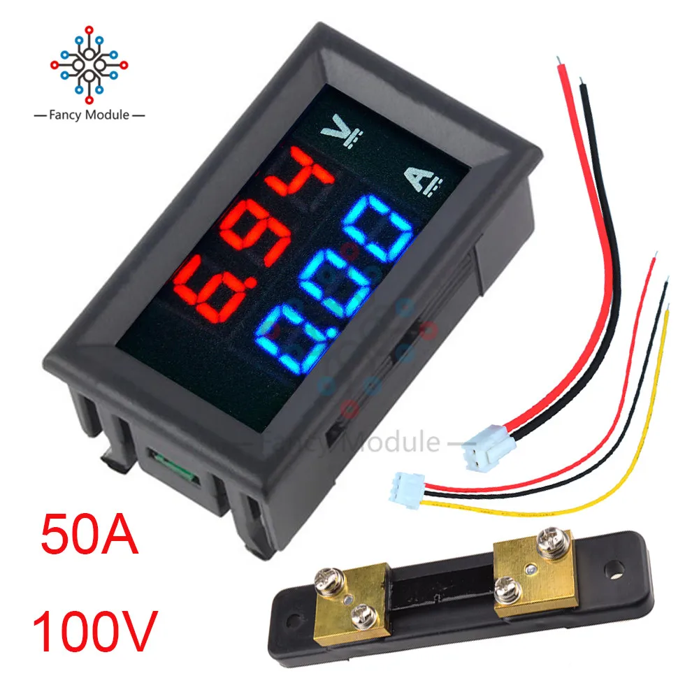Мини цифровой вольтметр амперметр 0,5" R/B светодиодный дисплей DC 100 в 10A/50A/100A Панель Амперметр напряжения тока тестер с шунтом