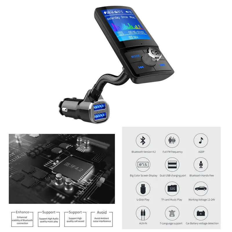BC43 громкой связи Car Kit Многоязычная MP3 плеер QC3.0 Зарядное устройство Беспроводной