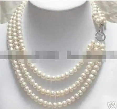 

Hot selling free shipping*******3 Rows 7-8mm White Akoya Cultured Pearl Necklace
