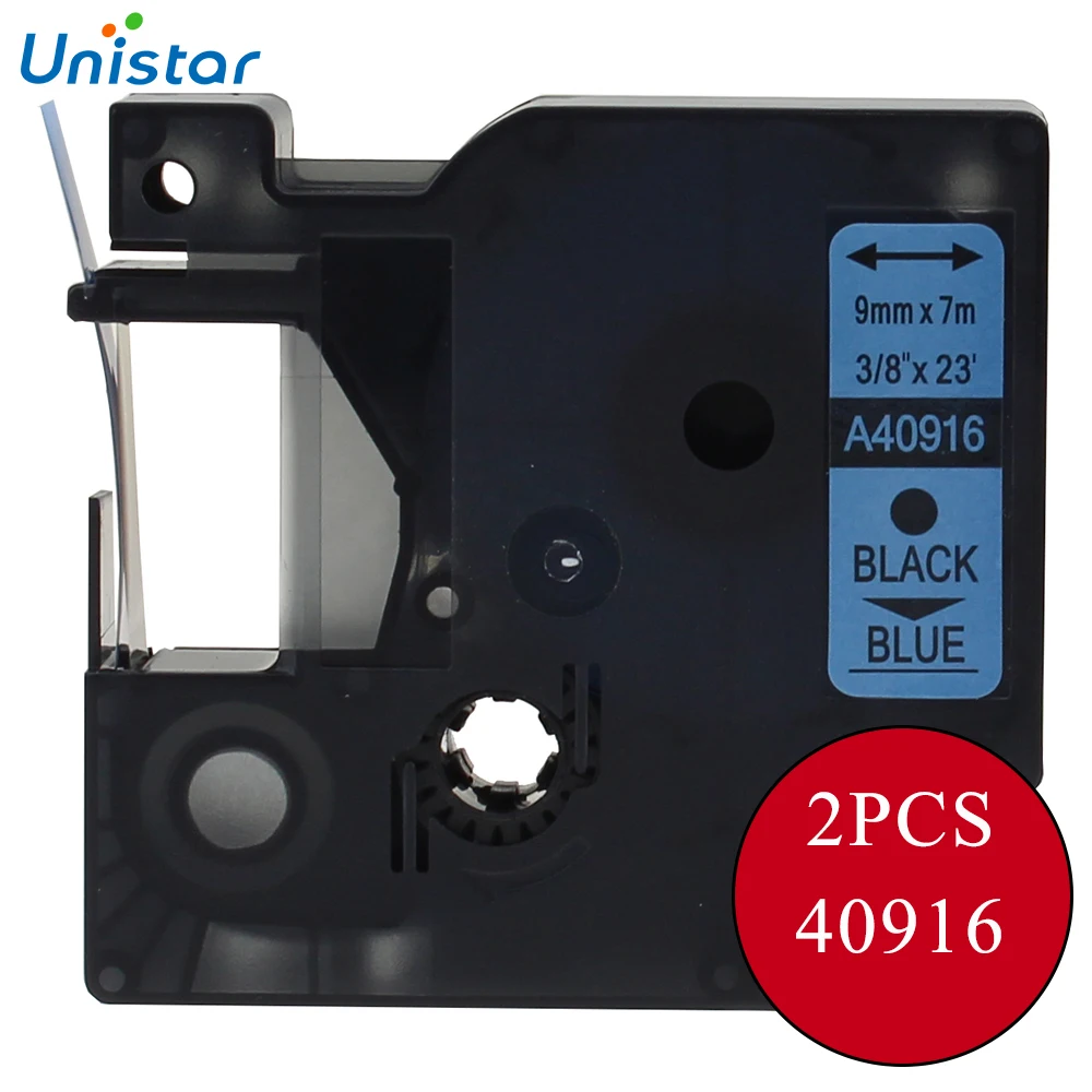 UNISTAR 2 шт совместимая наклейка с Dymo кассета для DYMO D1 LabelMaker 40916 черный на голубом 9 мм
