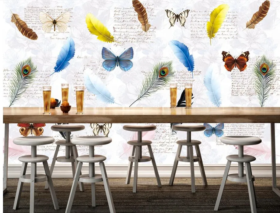 Настенные 3D-обои с красочными перьями бабочками английскими американскими