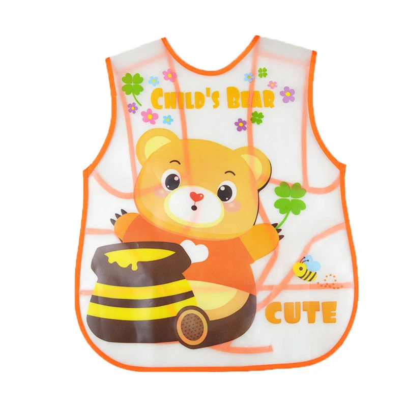 Baby EVA sleeveless gown Baby vest bib Transparent anti-dressing Lace-up waterproof disposable bib dinner clothes feeding child - Цвет: Bear B