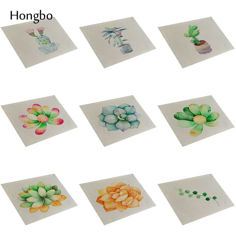 

Novelty Succulents Cactus Pattern Linen Dining Table Mat Insulation Placemats Pads Bowl Table Mats Coasters Kitchen Accessories