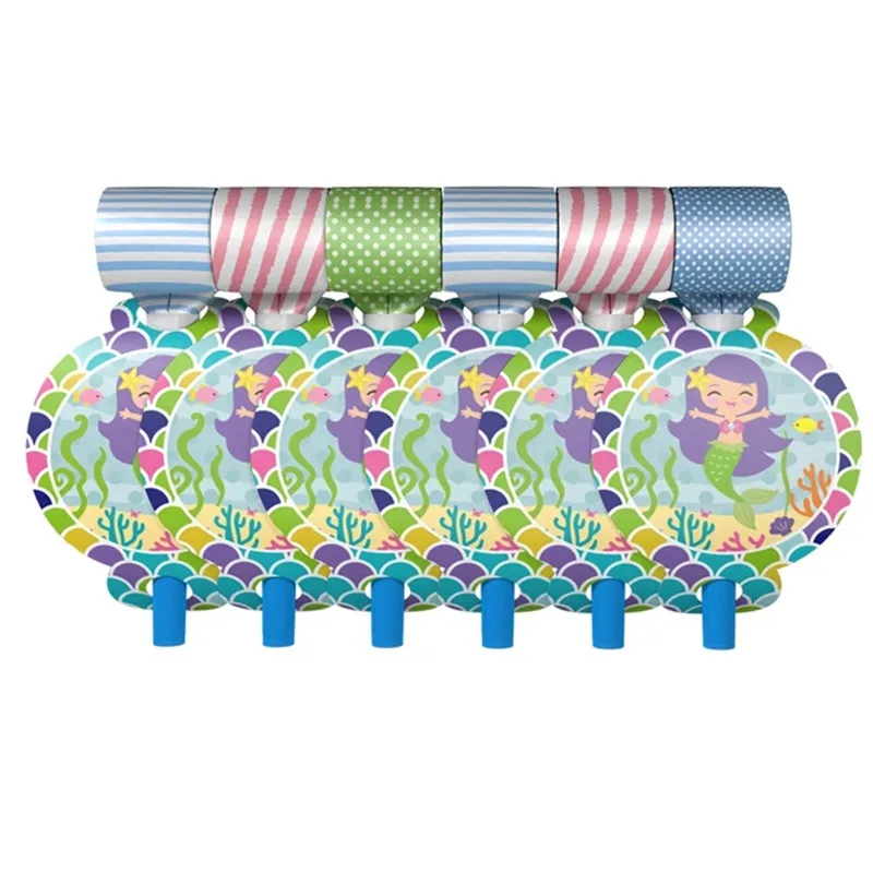 

6pcs/set New Cartoon Little Mermaid Theme Blowout For Kids Happy Birthday Party Decorations Toy Noise Makers Party Supplies