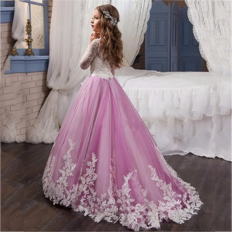 Новый Цветок Девушке Платье С Длинными Рукавами О Шеи Девушки Pageant Платья Святой