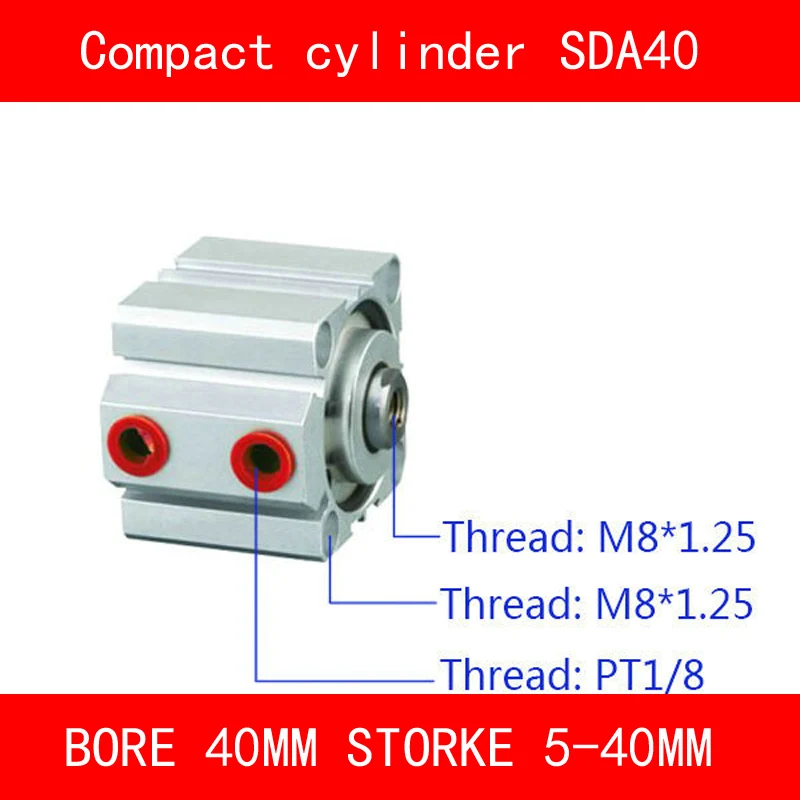 

CE ISO SDA40 Cylinder Magnet Compact SDA Series Bore 40mm Stroke 5-40mm Compact Air Cylinders Dual Action Air Pneumatic