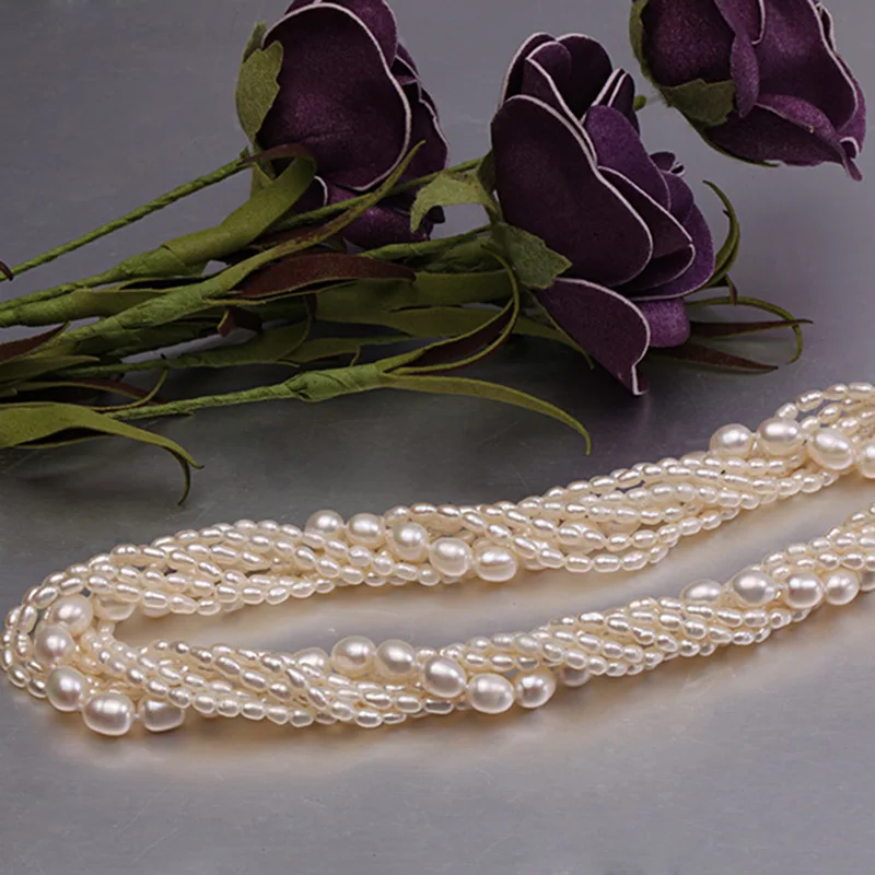 JYX Classic pearl necklace multi strands 2-8mm natural white freshwater pearl charming pearl choker 16" women