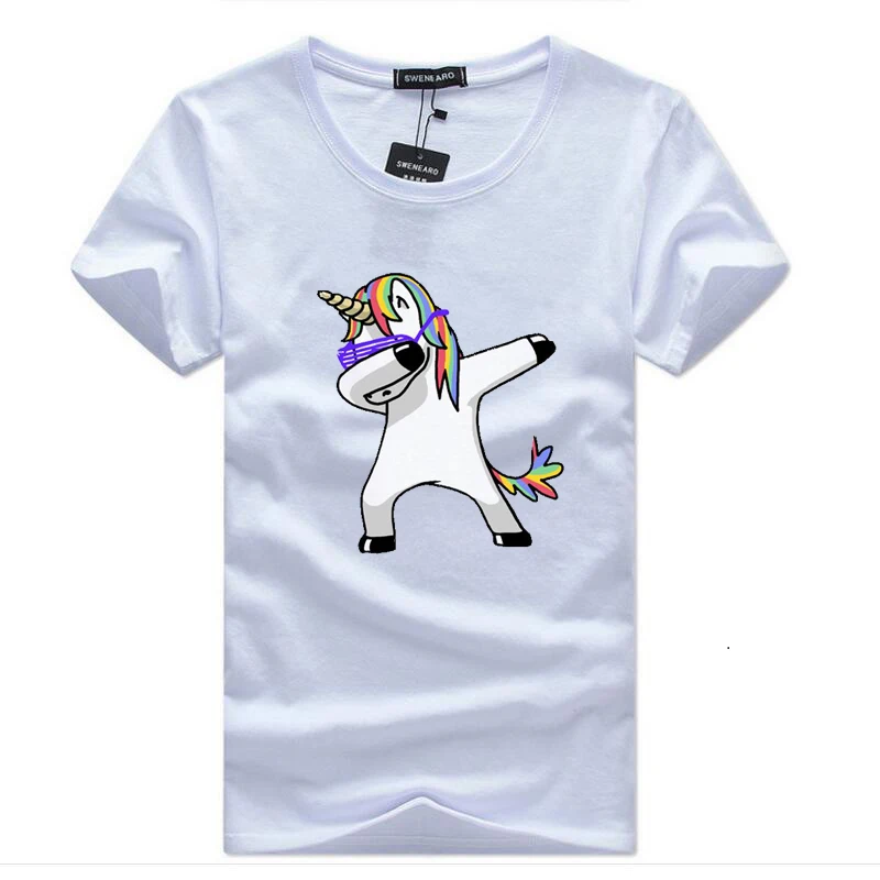 Мужские футболки 2019 Летняя мода Единорог принт хип хоп забавная Футболка мужская