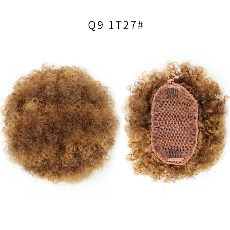 1T27 Valenwigs афро пышные короткие кудрявый шиньон волос булочка на шнурке в синтетические хвостики для прически с зажимами прядка для наращивания волос - Цвет: 1T27