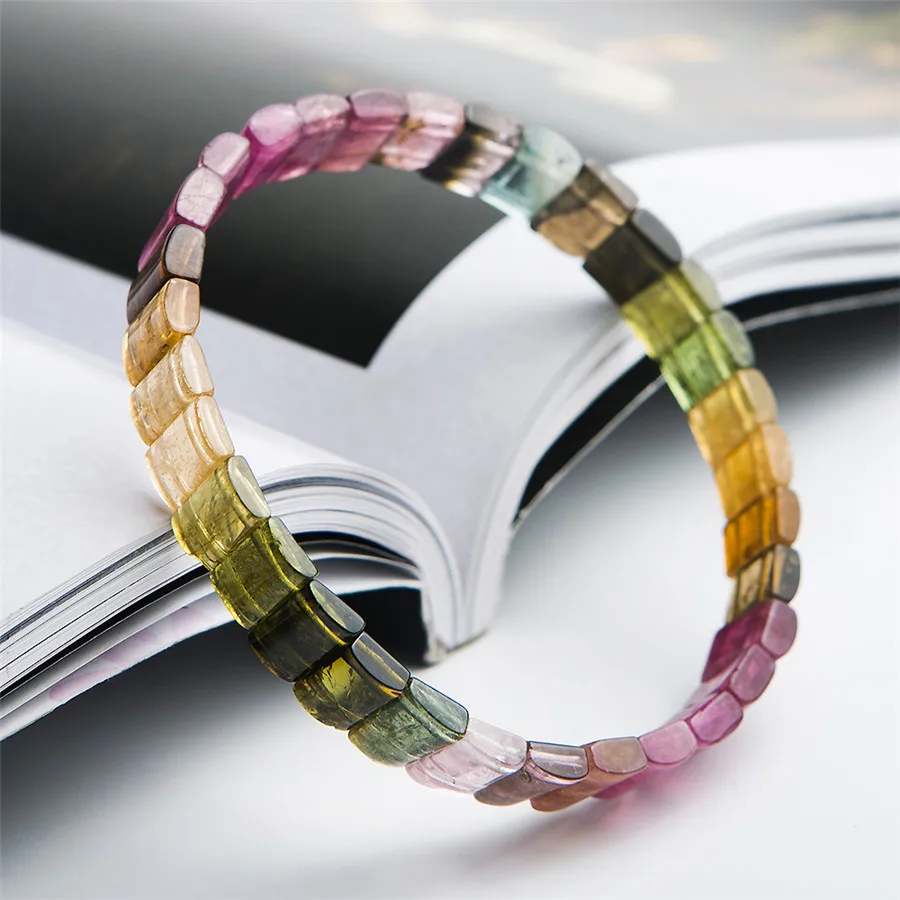 Genuine Natural Colorful Watermelon Tourmaline Gemstone Rectangle Crystal Bead Bracelet Drop Shipping | Украшения и аксессуары
